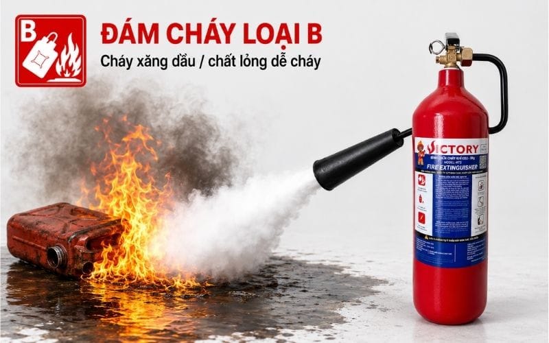 bình chữa cháy khí co2 chữa đám cháy chất lỏng B